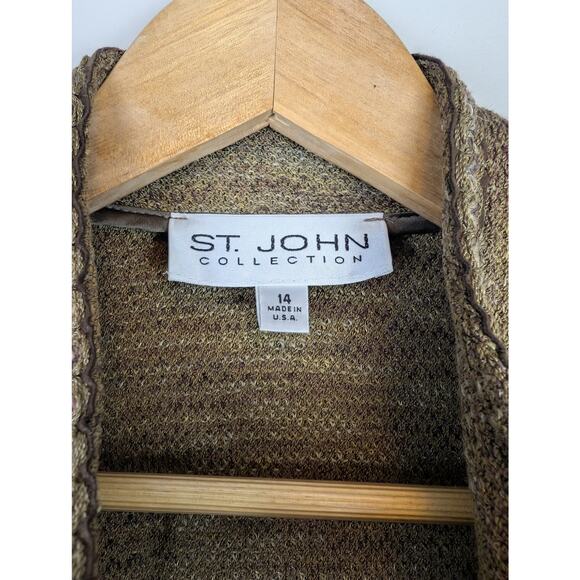 Vintage St John Santana Knit Sweater Jacket Green/Brown 14 - Picture 7 of 10